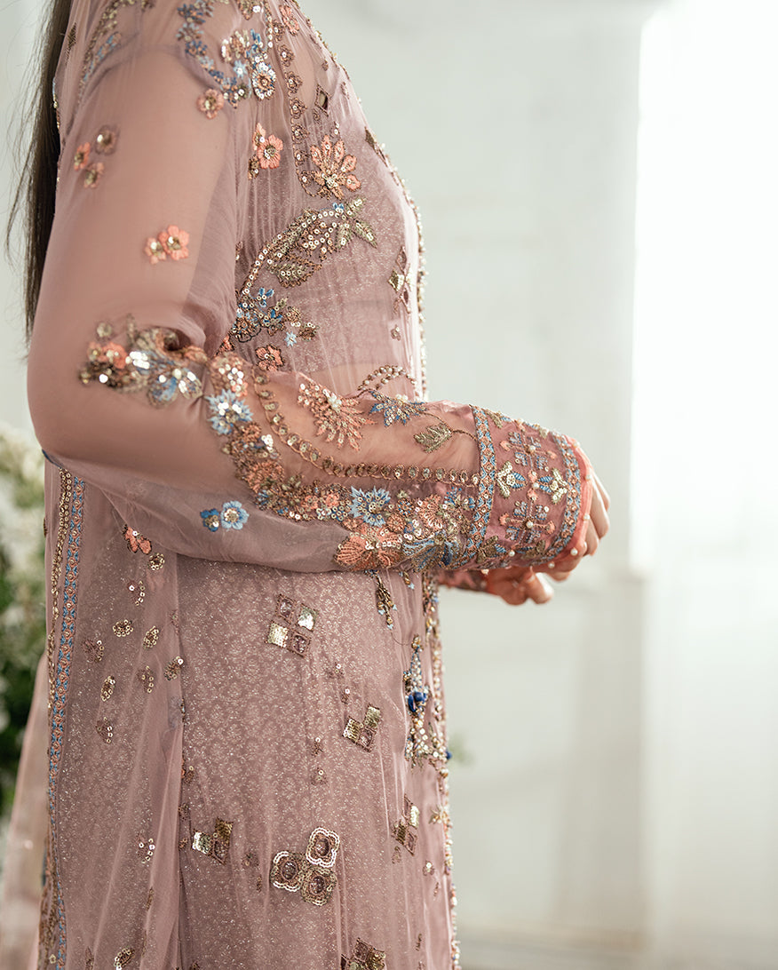Women Wearing Roop Rangoli Mauve Pink Long Shirt for Festive Events - Pakistani Designer Wear for Women in UK | Kifat