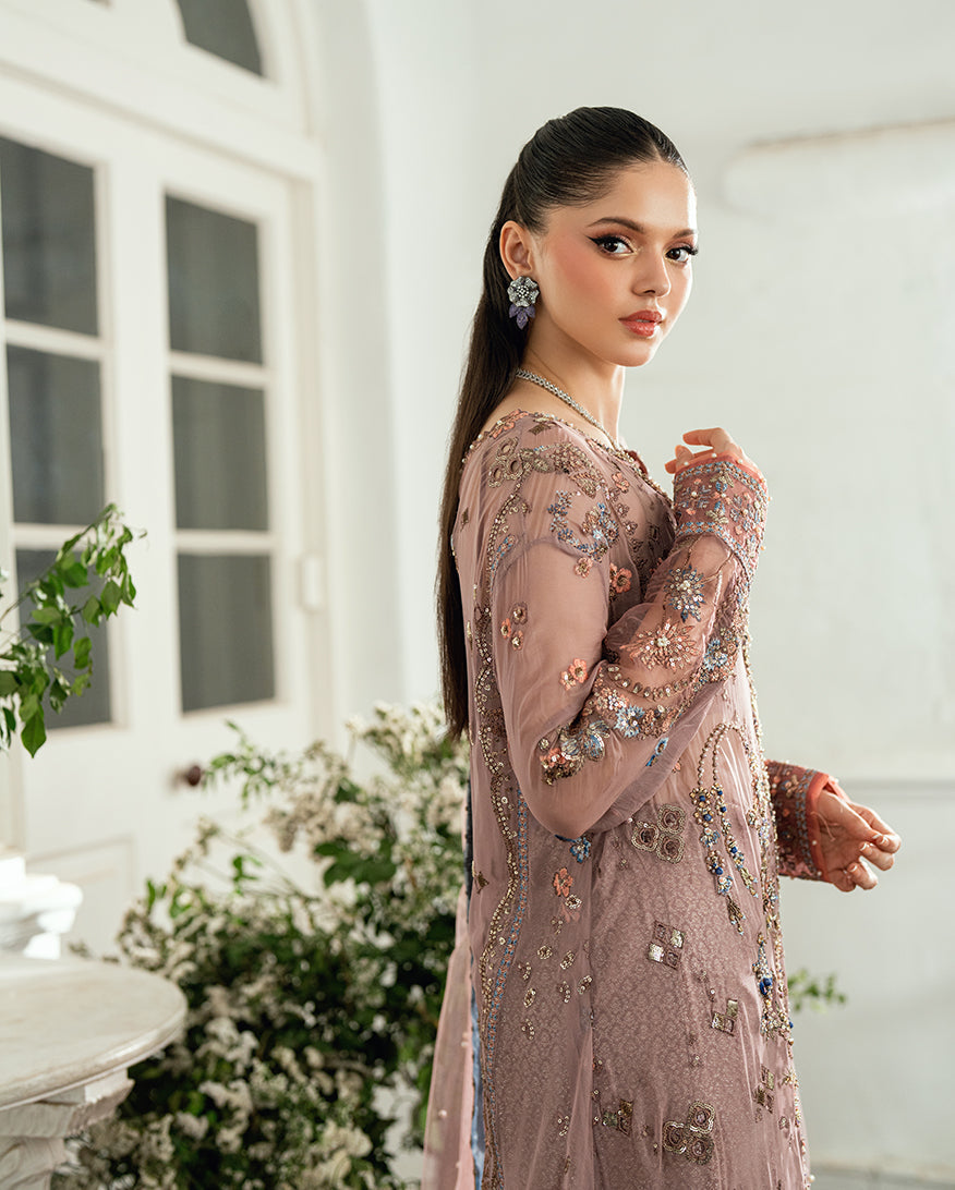 Women Wearing Roop Rangoli Mauve Pink Long Shirt for Festive Events - Pakistani Designer Wear for Women in UK | Kifat