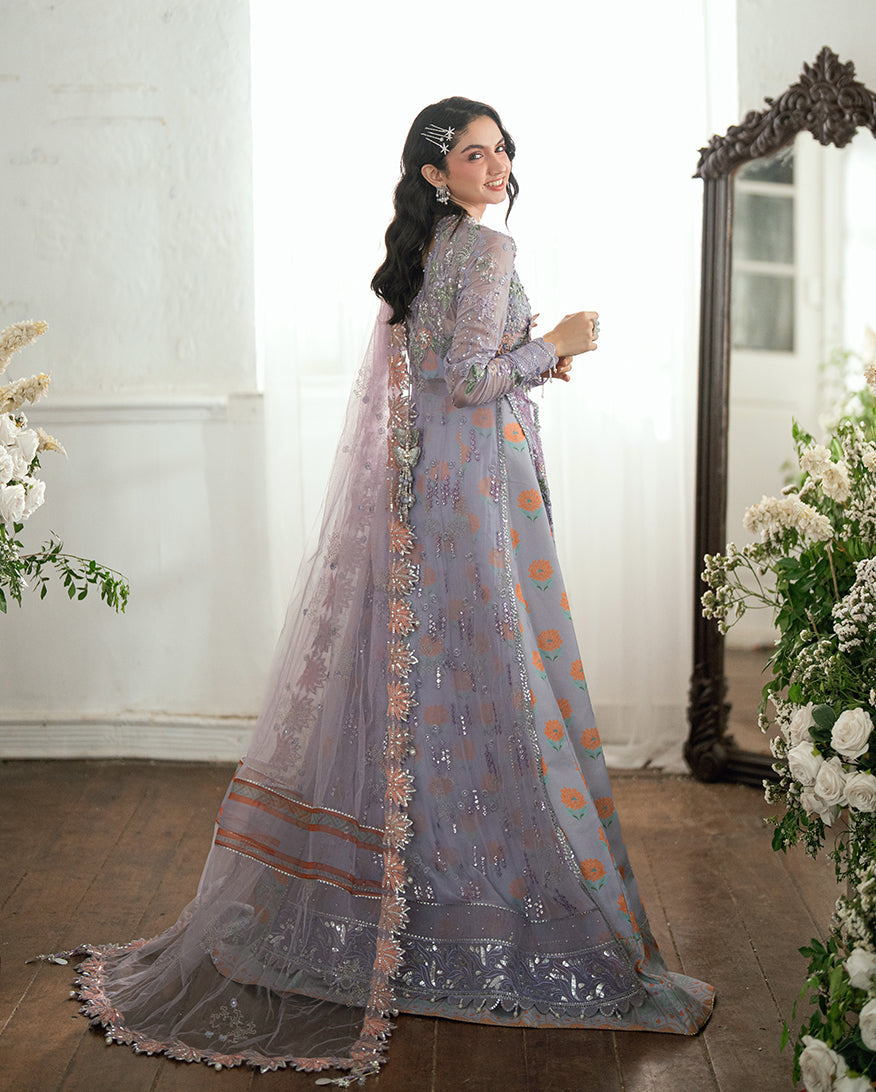 Women Wearing Rangeela Raag Lavender Front Open Long Shirt for Festive Events - Pakistani Designer Wear for Women in UK | Kifat