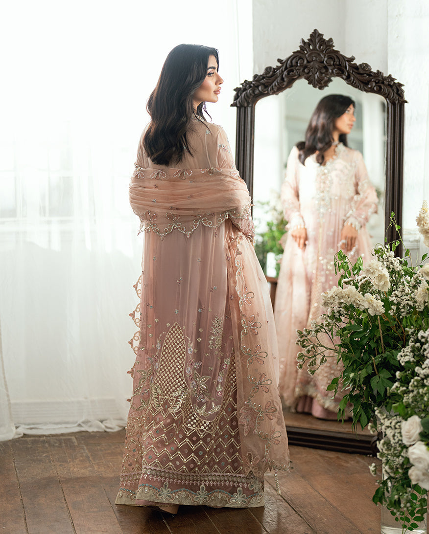 Women Wearing Shehnai Pink Long Shirt for Festive Events - Pakistani Designer Wear for Women in UK | Kifat