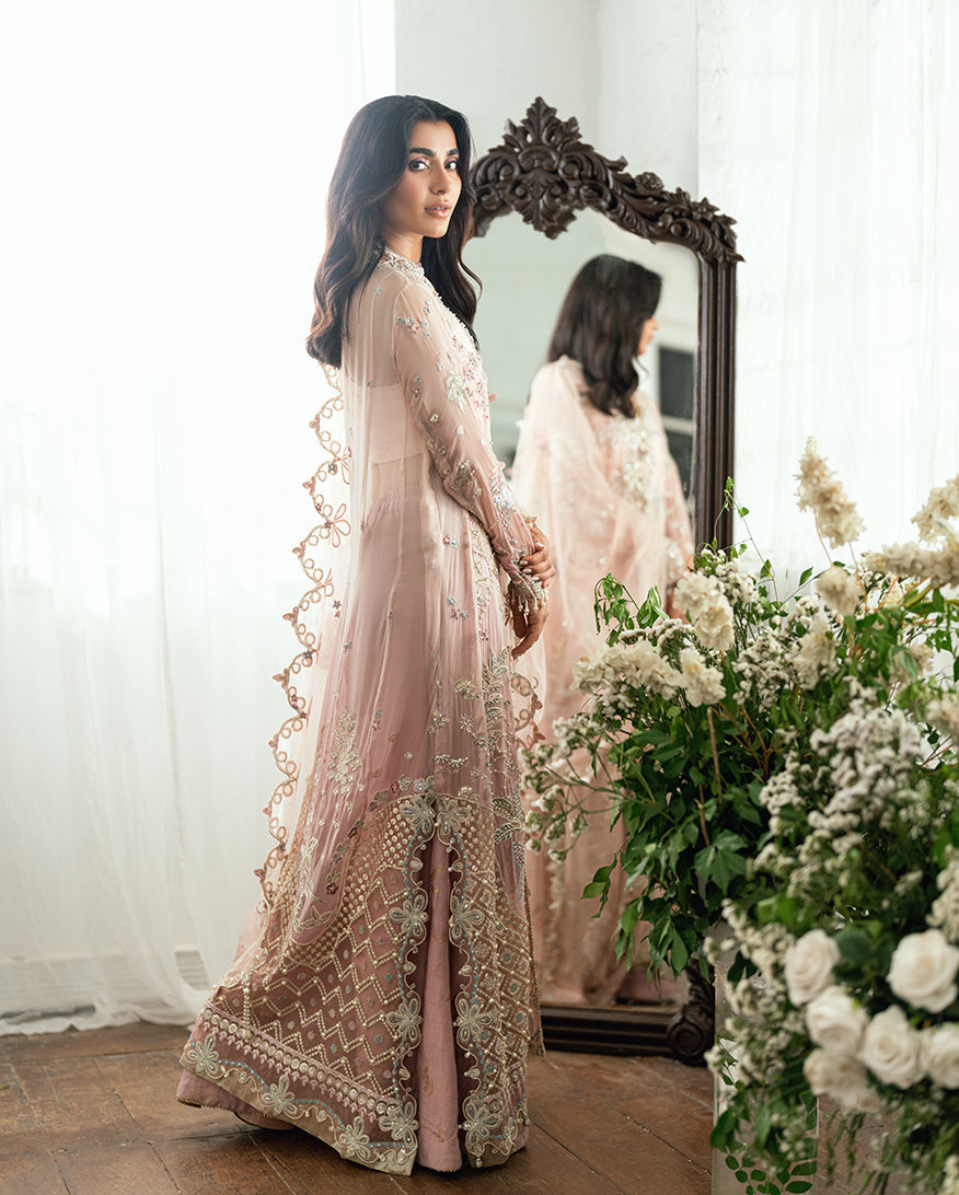 Women Wearing Shehnai Pink Long Shirt for Festive Events - Pakistani Designer Wear for Women in UK | Kifat