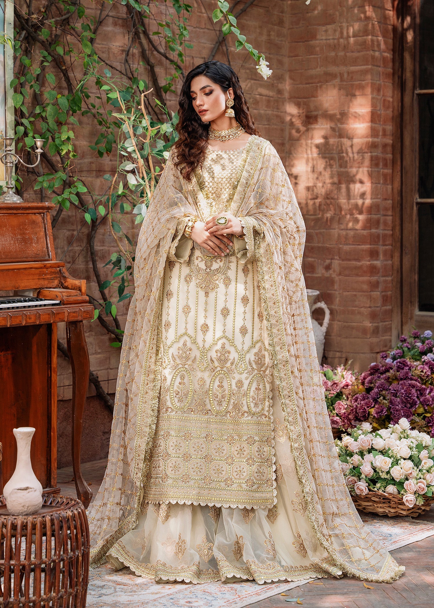 Beige Color Formals Dress In Net