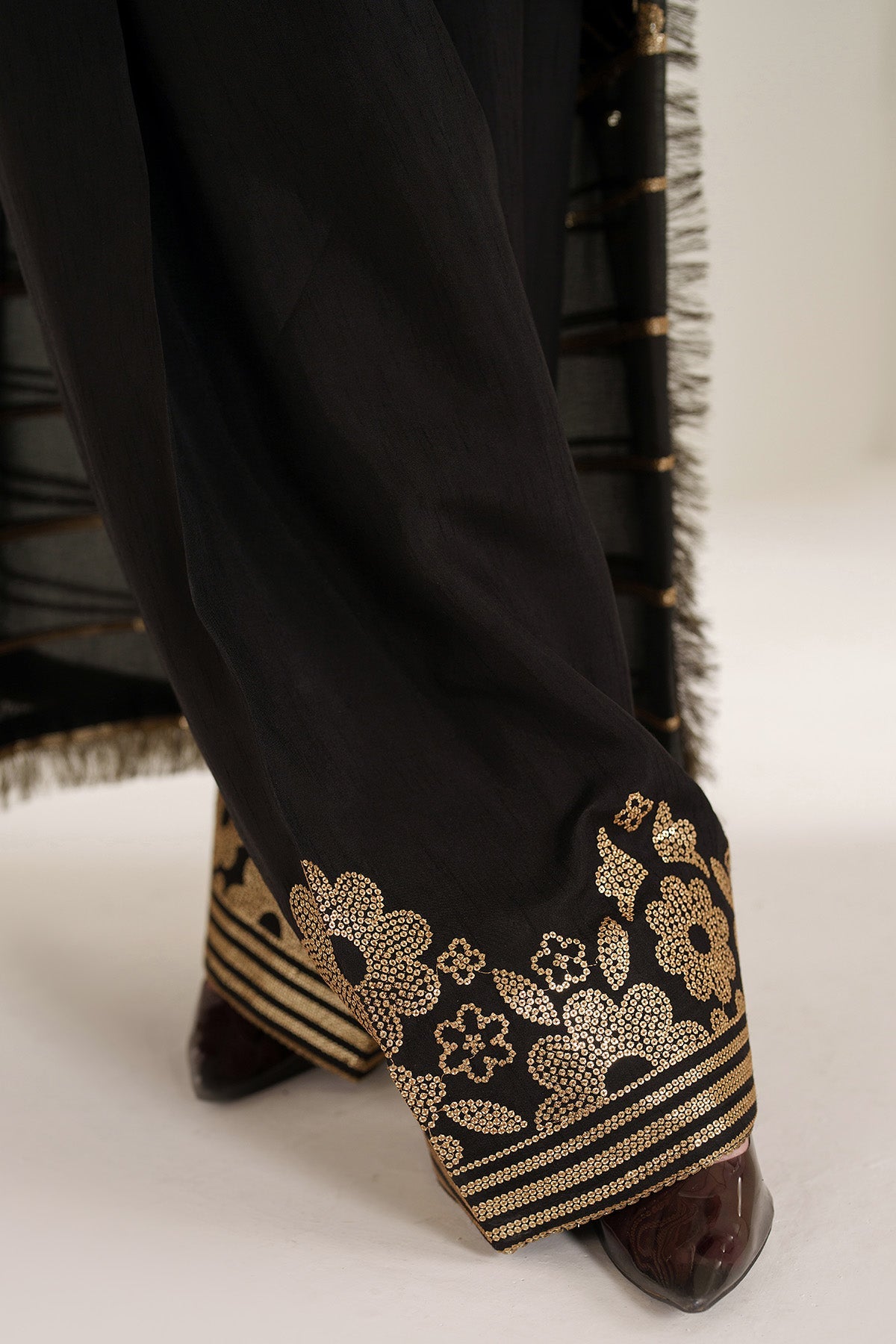 Women Wearing EMBROIDERED CHIFFON UC-3109 Brown Short Shirt for Wedding Events - Pakistani Designer Wear for Women in UK | Kifat