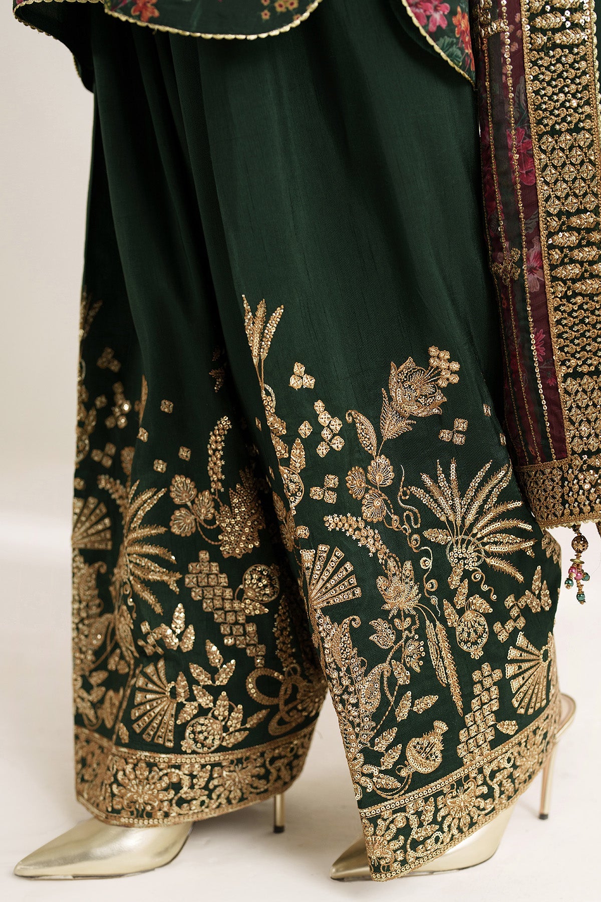 Women Wearing EMBROIDERED CHIFFON UC-3104 Green Short Shirt for Wedding Events - Pakistani Designer Wear for Women in UK | Kifat
