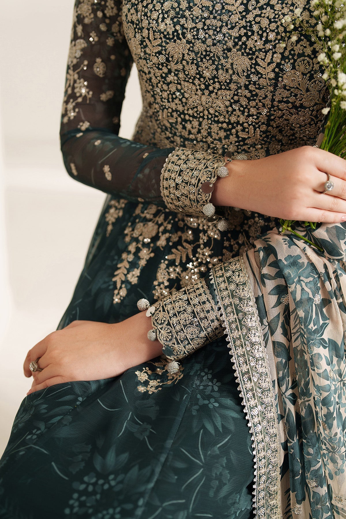 Women Wearing EMBROIDERED CHIFFON UC-3108 Sea Green Frock for Wedding Events - Pakistani Designer Wear for Women in UK | Kifat