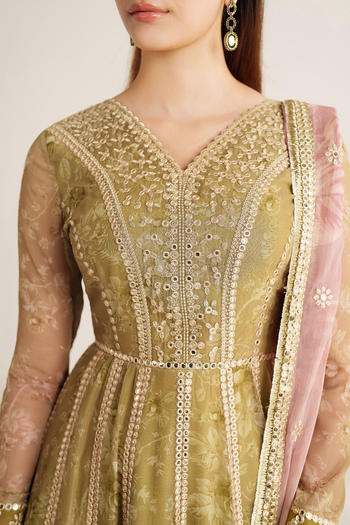 Women Wearing EMBROIDERED CHIFFON UC-3089 Yellow Frock for Wedding Events - Pakistani Designer Wear for Women in UK | Kifat