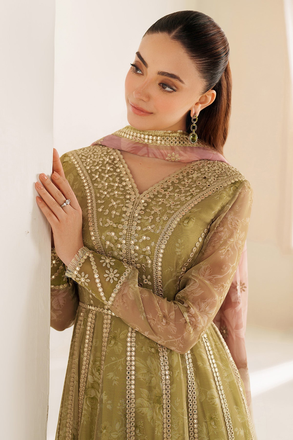 Women Wearing EMBROIDERED CHIFFON UC-3089 Yellow Frock for Wedding Events - Pakistani Designer Wear for Women in UK | Kifat