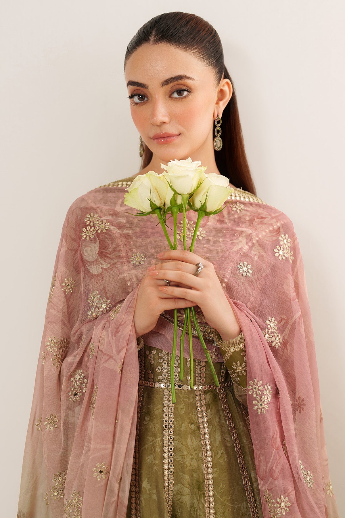 Women Wearing EMBROIDERED CHIFFON UC-3089 Yellow Frock for Wedding Events - Pakistani Designer Wear for Women in UK | Kifat