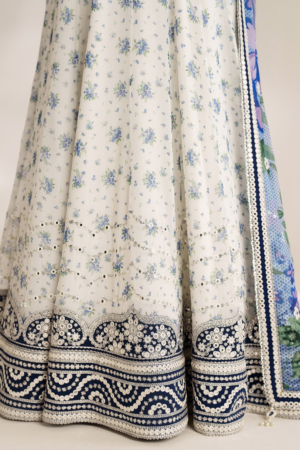 Women Wearing EMBROIDERED CHIFFON UC-3106 White Blue Frock for Wedding Events - Pakistani Designer Wear for Women in UK | Kifat