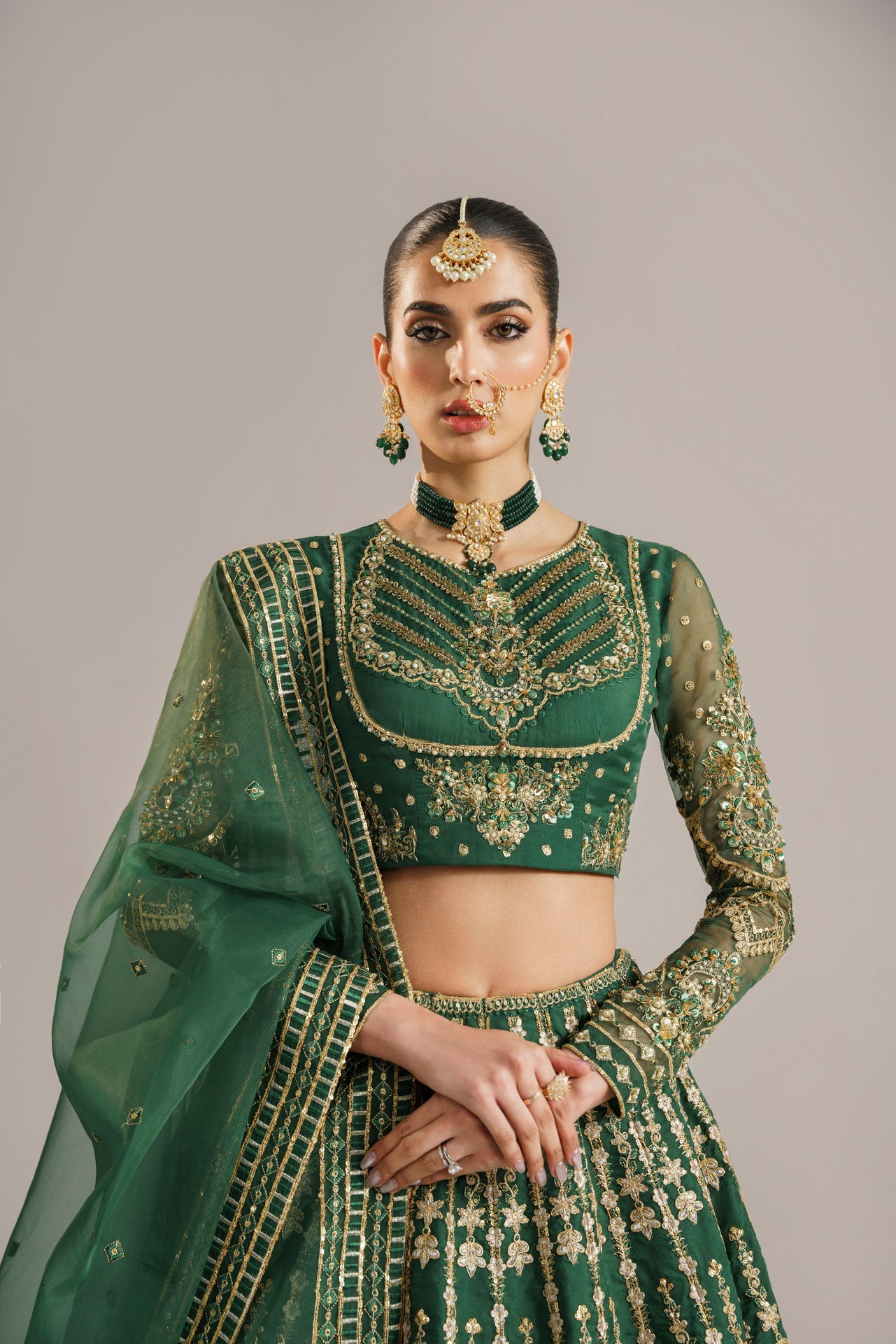 Women Wearing Shahul Green Lehenga Choli For Formals Events - Pakistani Designer Wear For Women In UK | Kifat