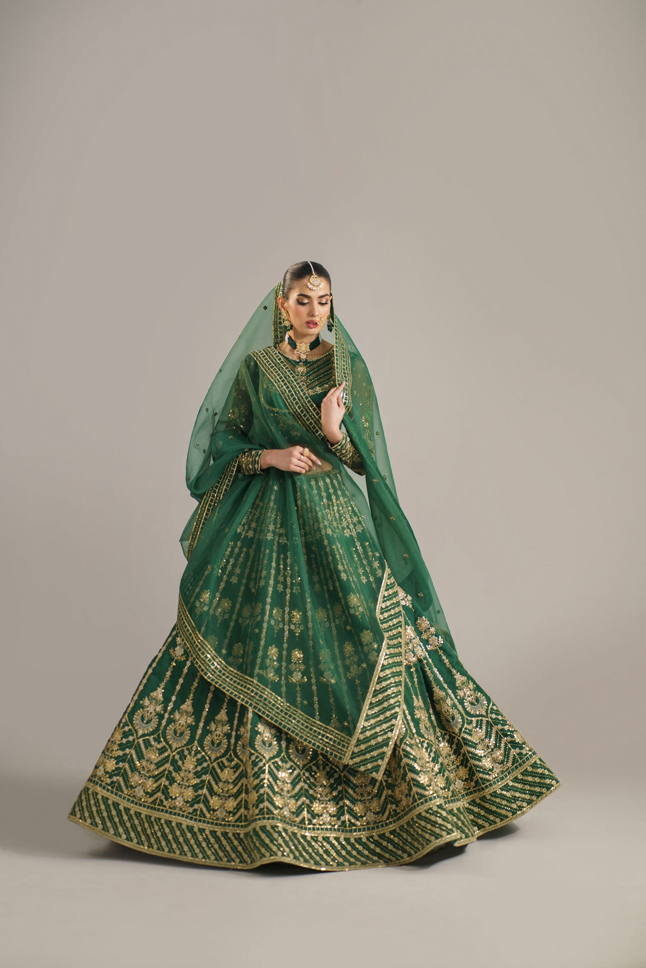 Women Wearing Shahul Green Lehenga Choli For Formals Events - Pakistani Designer Wear For Women In UK | Kifat