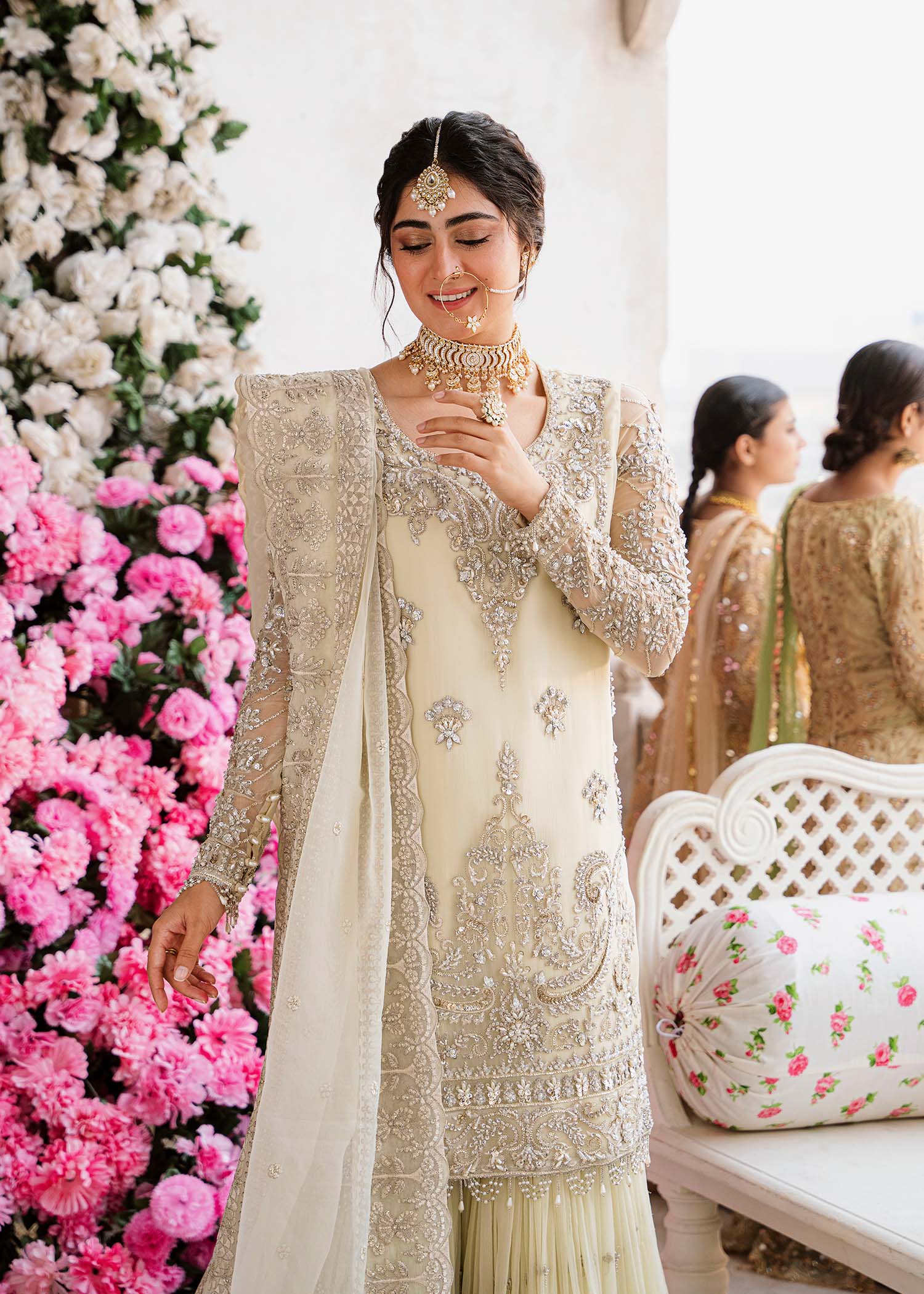 Women Wearing Nahla Light Yellow Shirt With Gharara For Formals Events - Pakistani Designer Wear For Women In UK | Kifat