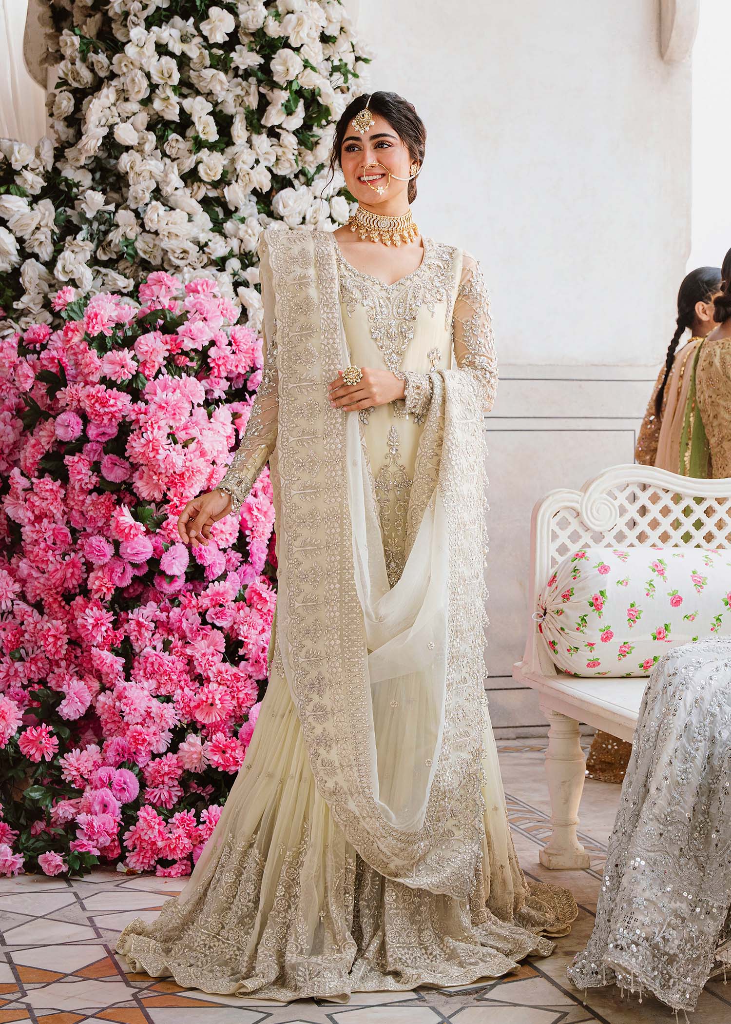 Women Wearing Nahla Light Yellow Shirt With Gharara For Formals Events - Pakistani Designer Wear For Women In UK | Kifat