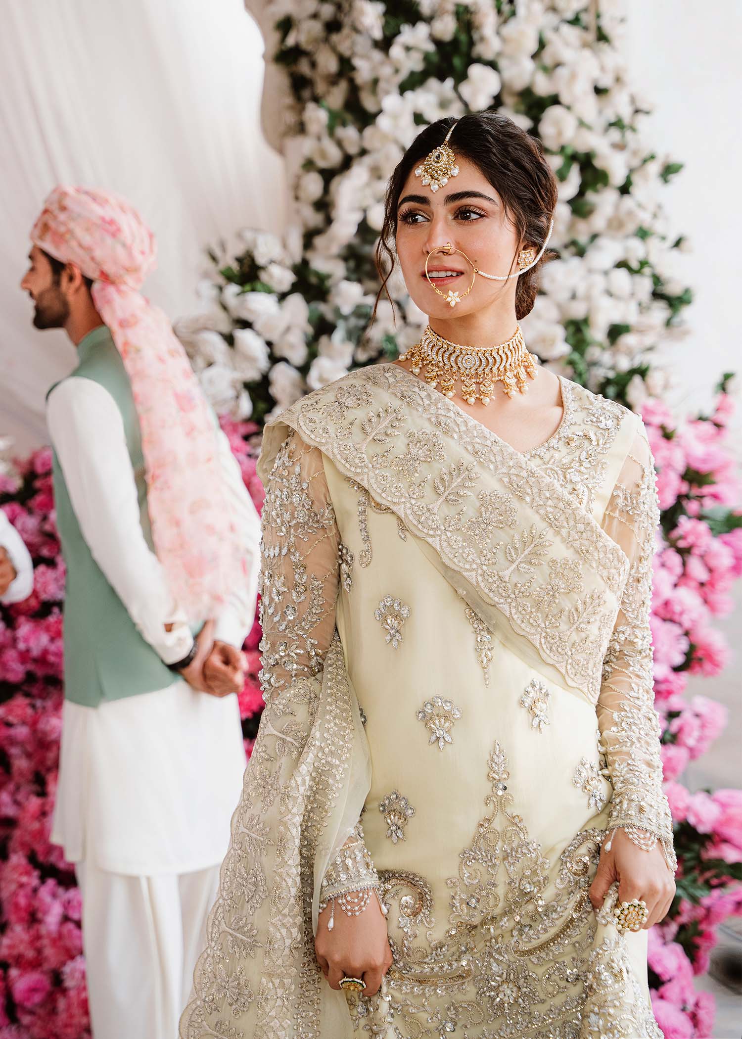 Women Wearing Nahla Light Yellow Shirt With Gharara For Formals Events - Pakistani Designer Wear For Women In UK | Kifat