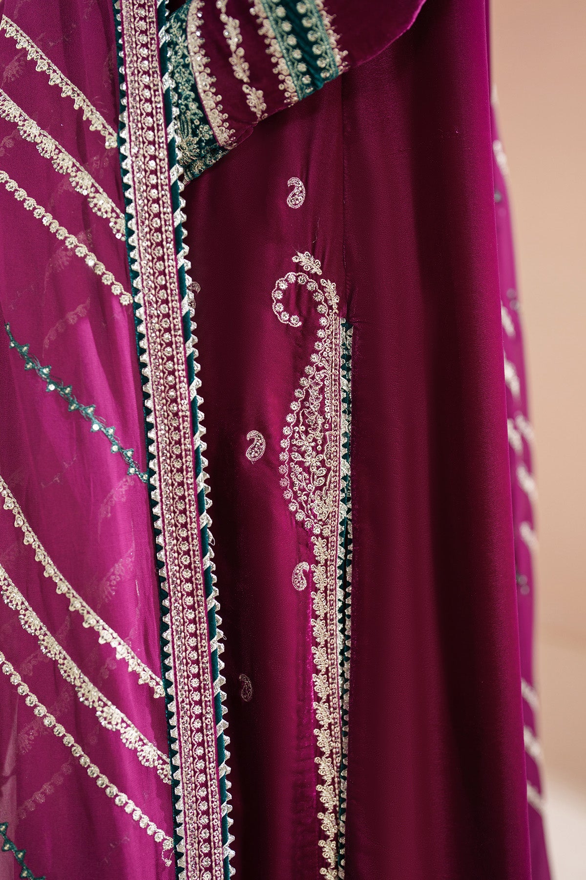 Women Wearing Embroidered Velvet Formal VVF D-6 Purple Long Shirt for Wedding Events - Pakistani Designer Wear for Women in UK | Kifat