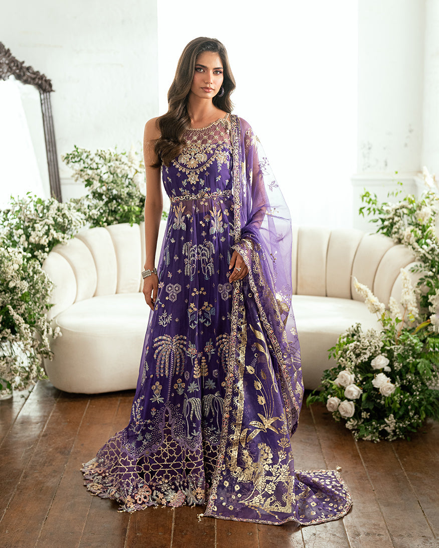 Women Wearing Tara Taal Purple Long Frock for Festive Events - Pakistani Designer Wear for Women in UK | Kifat