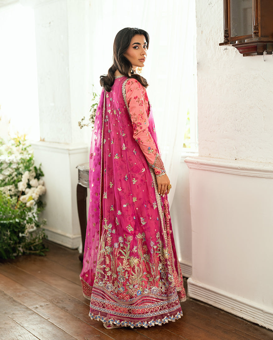 Women Wearing Geet Gulabi Magenta Long Shirt for Festive Events - Pakistani Designer Wear for Women in UK | Kifat