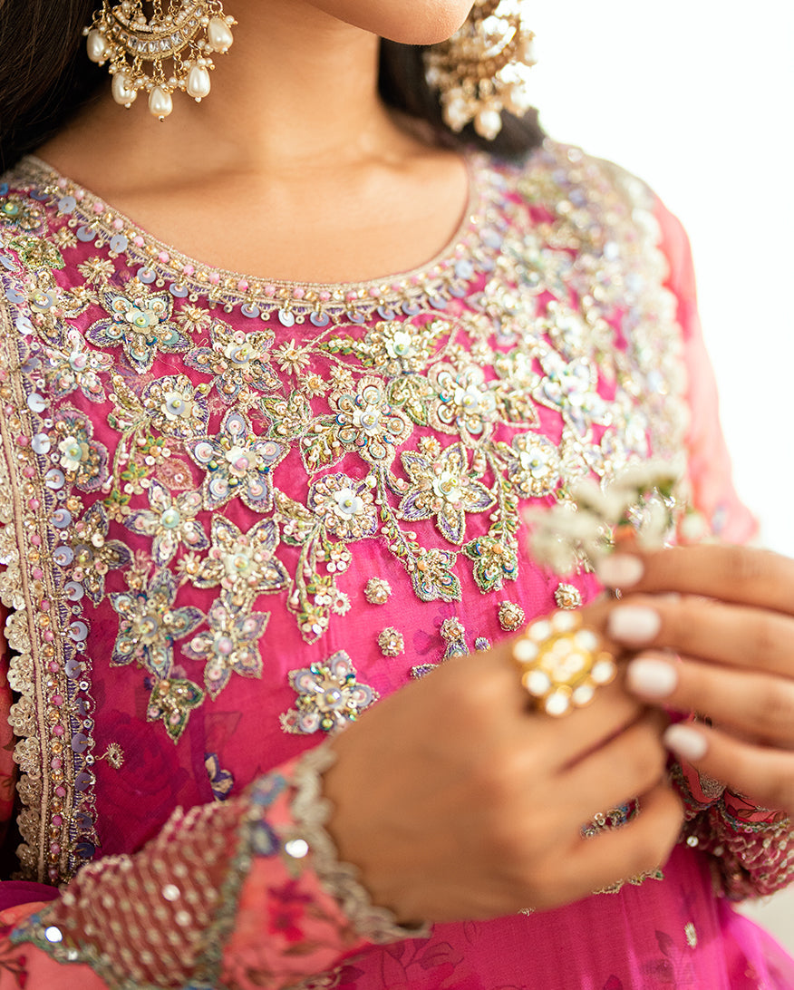 Women Wearing Geet Gulabi Magenta Long Shirt for Festive Events - Pakistani Designer Wear for Women in UK | Kifat