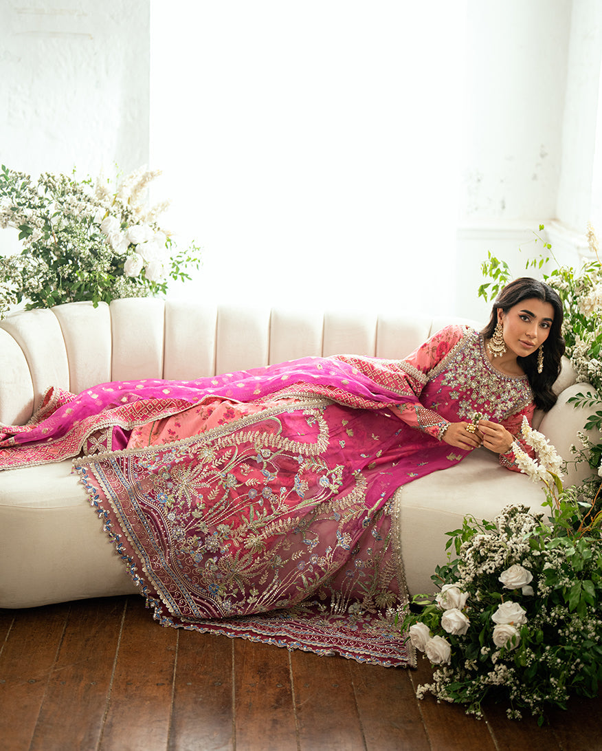 Women Wearing Geet Gulabi Magenta Long Shirt for Festive Events - Pakistani Designer Wear for Women in UK | Kifat