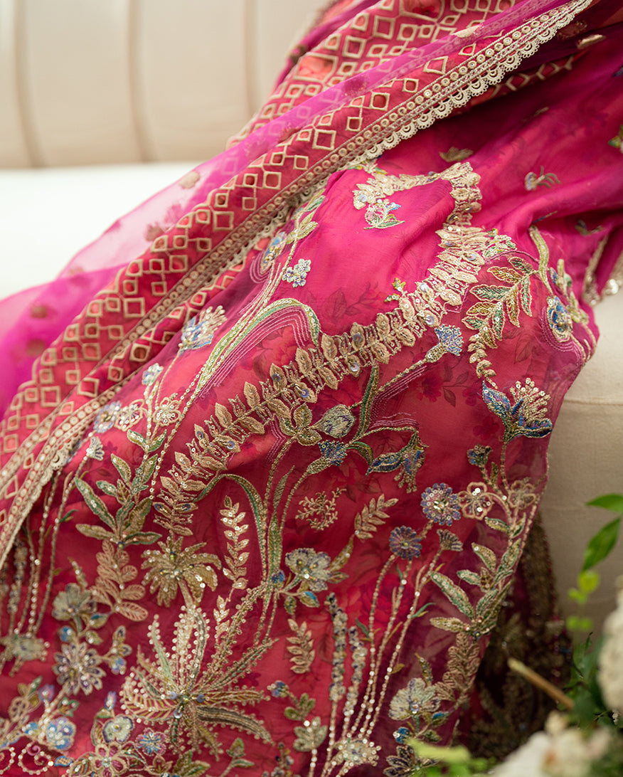 Women Wearing Geet Gulabi Magenta Long Shirt for Festive Events - Pakistani Designer Wear for Women in UK | Kifat