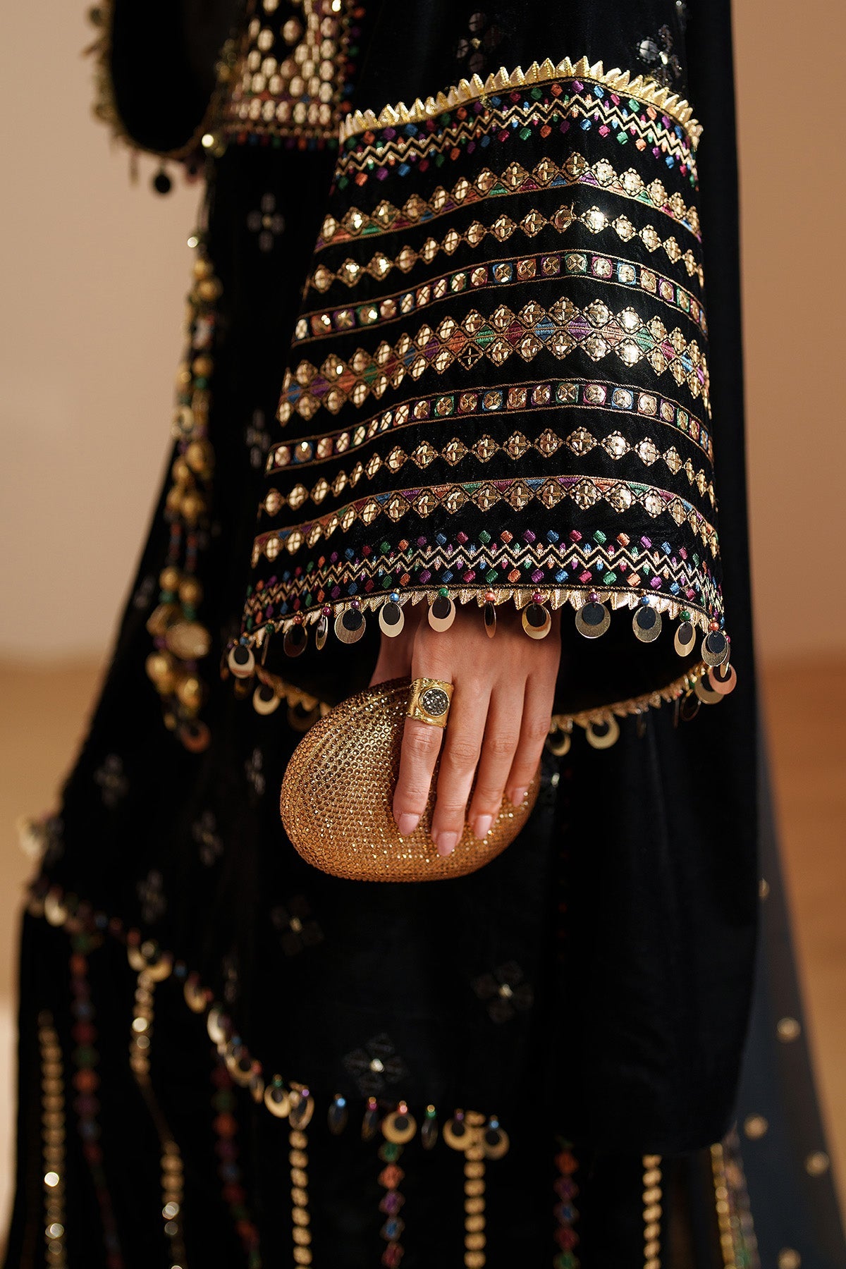 Women Wearing Embroidered Velvet Formal VVF D-5 Black Short Shirt for Wedding Events - Pakistani Designer Wear for Women in UK | Kifat