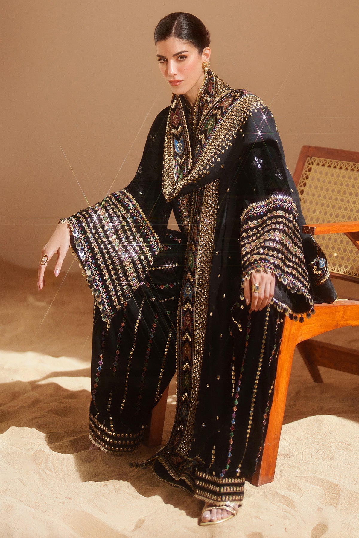 Women Wearing Embroidered Velvet Formal VVF D-5 Black Short Shirt for Wedding Events - Pakistani Designer Wear for Women in UK | Kifat