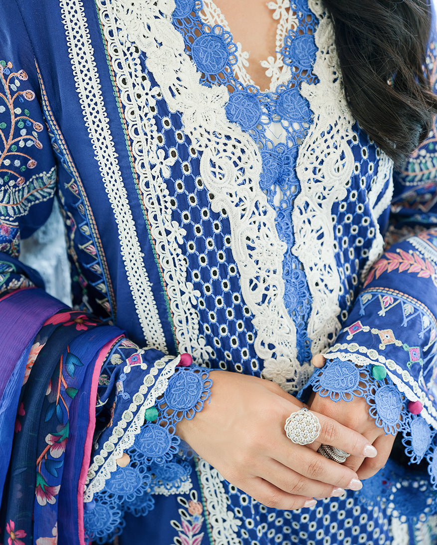 Women Wearing Moonlit Dreams Royal Blue Long Shirt For Luxury Events - Pakistani Designer Wear For Women In UK | Kifat