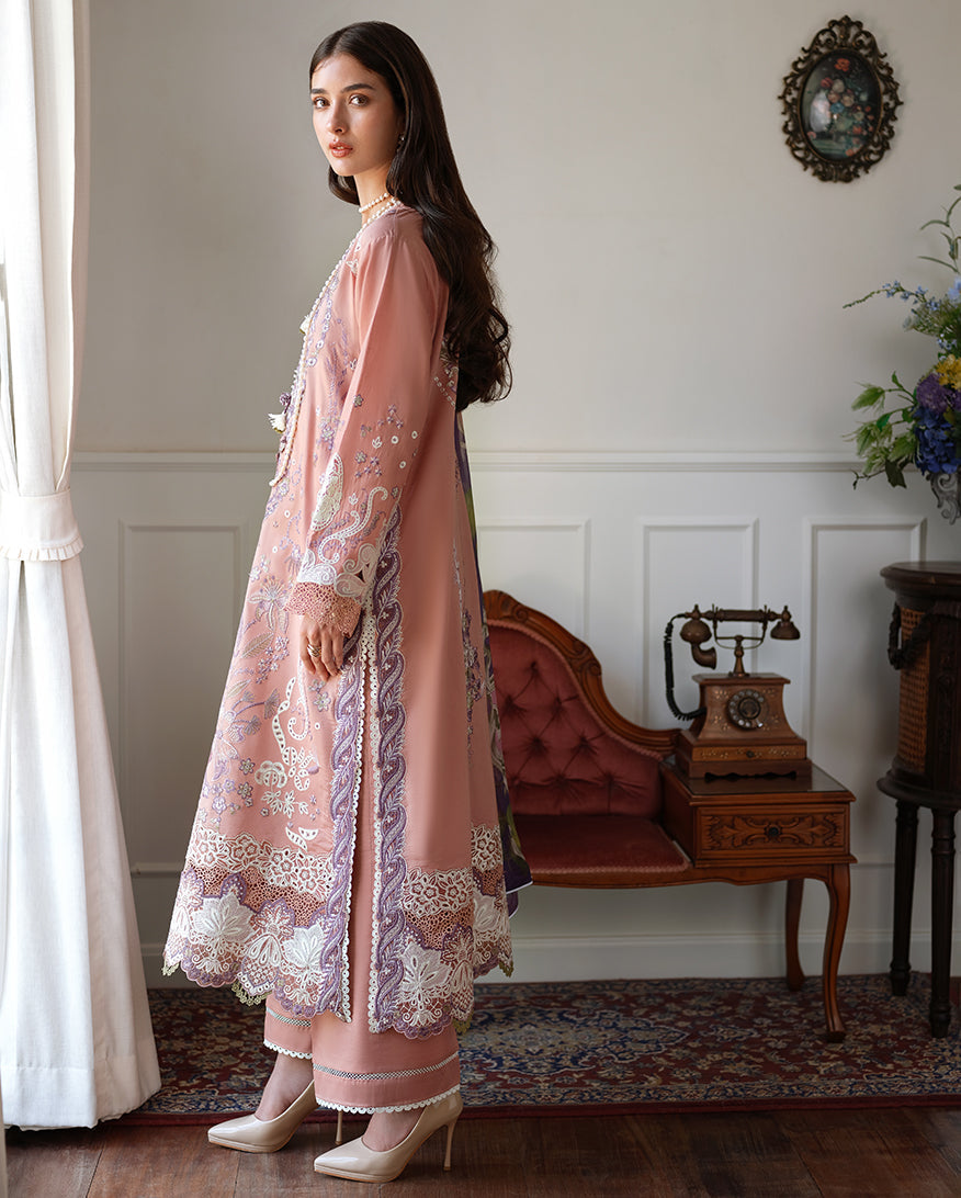 Women Wearing Daisy Chain Mauve Long Shirt For Luxury Events - Pakistani Designer Wear For Women In UK | Kifat