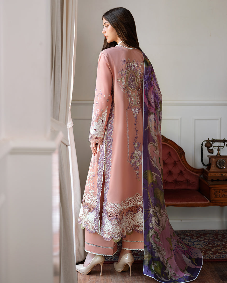 Women Wearing Daisy Chain Mauve Long Shirt For Luxury Events - Pakistani Designer Wear For Women In UK | Kifat