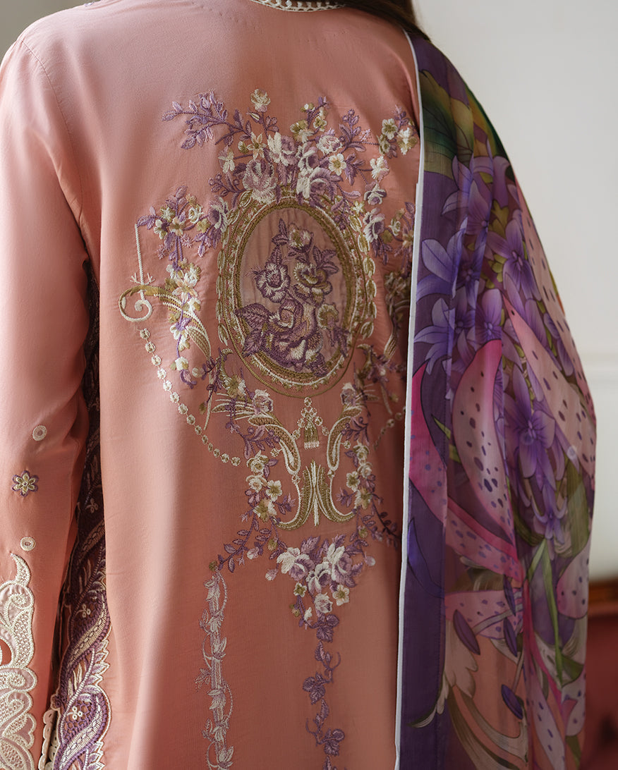 Women Wearing Daisy Chain Mauve Long Shirt For Luxury Events - Pakistani Designer Wear For Women In UK | Kifat