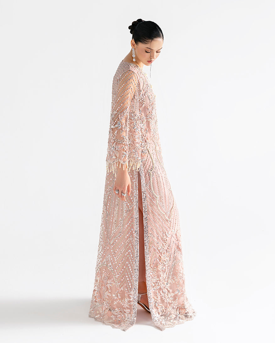 Women Wearing Daphne Peach Long Shirt for Festive Events - Pakistani Designer Wear for Women in UK | Kifat