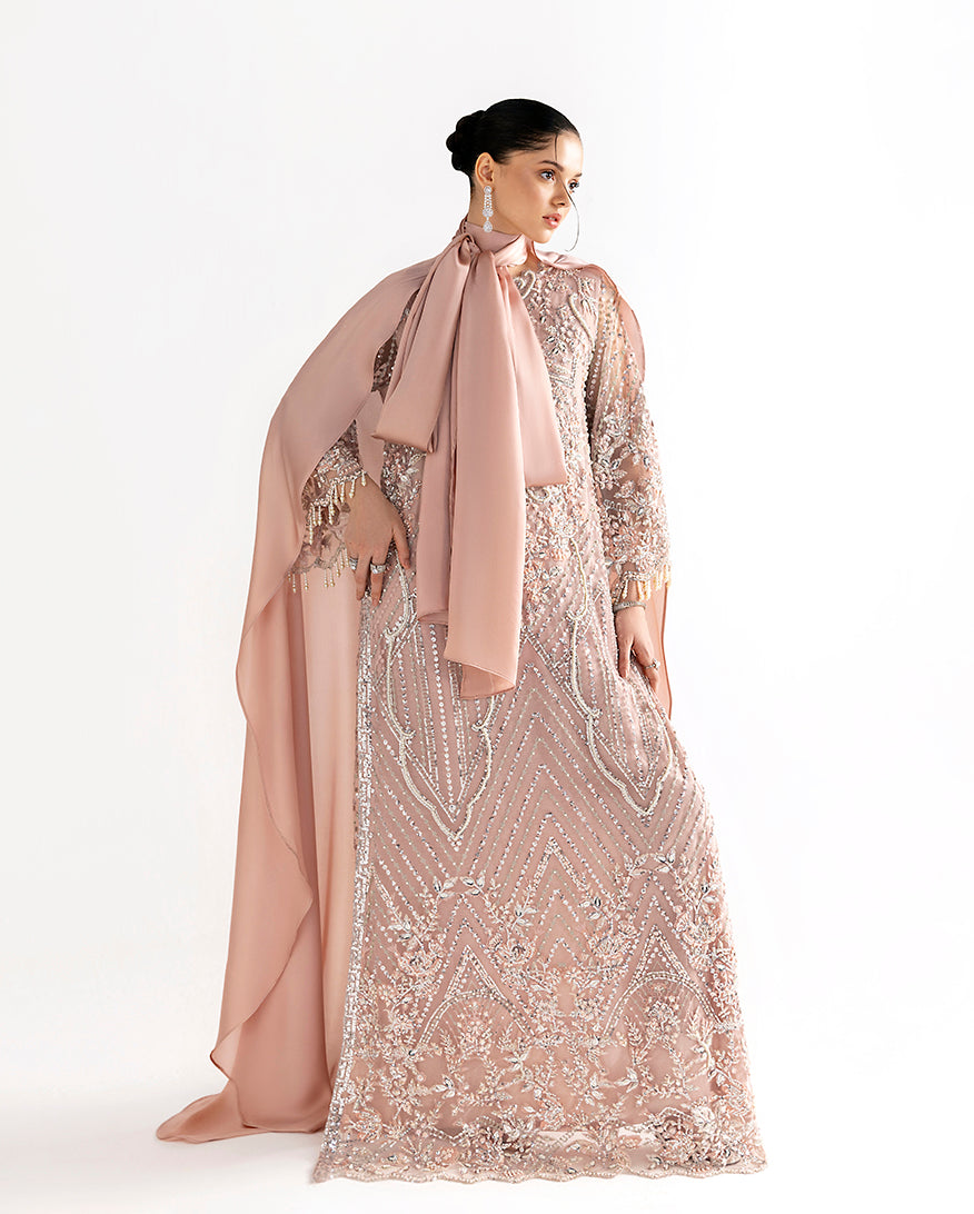 Women Wearing Daphne Peach Long Shirt for Festive Events - Pakistani Designer Wear for Women in UK | Kifat