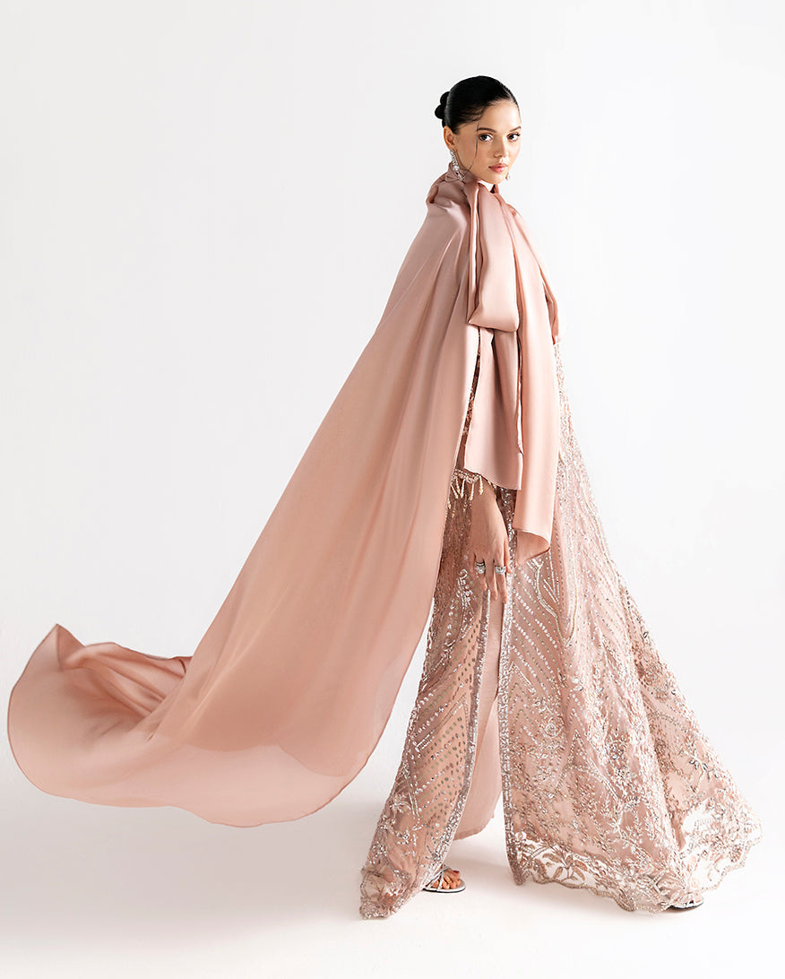 Women Wearing Daphne Peach Long Shirt for Festive Events - Pakistani Designer Wear for Women in UK | Kifat