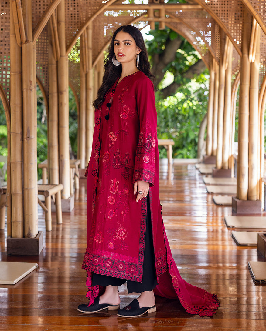 Women Wearing Darling Bloom Red Long Shirt for Luxury Events - Pakistani Designer Wear for Women in UK | Kifat