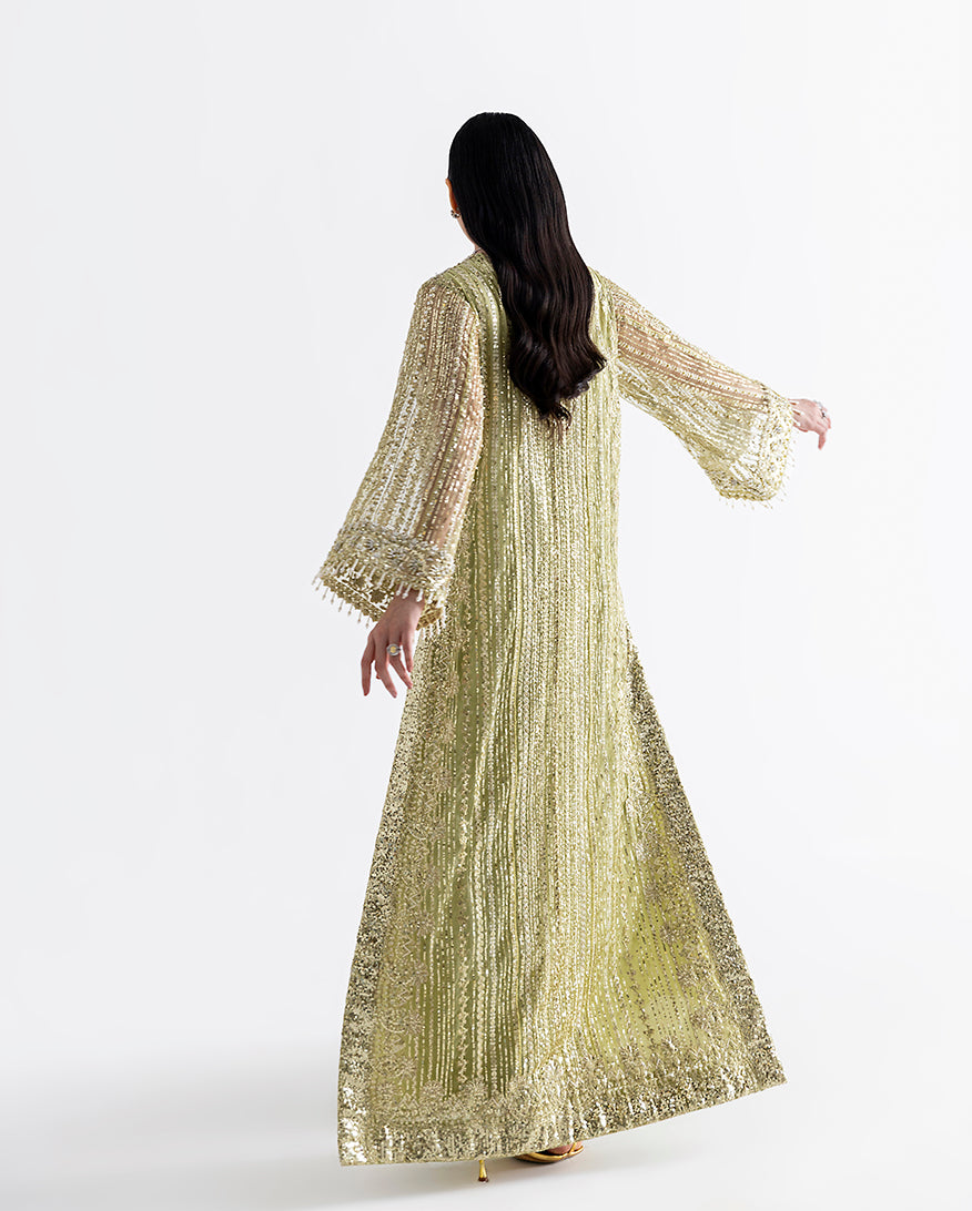 Women Wearing Dellaby Lime Green Long Shirt for Festive Events - Pakistani Designer Wear for Women in UK | Kifat