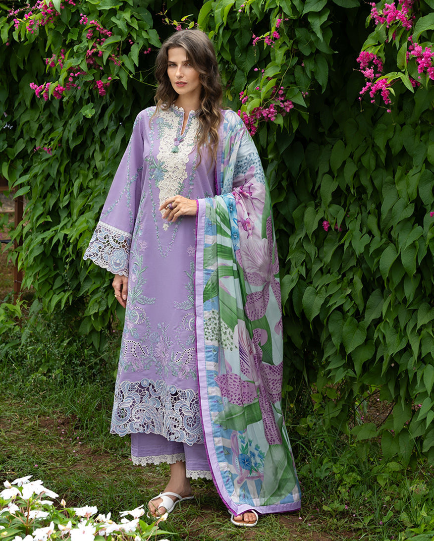 Women Wearing Dewdrop Dance Lilac Long Shirt for Festive Events - Pakistani Designer Wear for Women in UK | Kifat