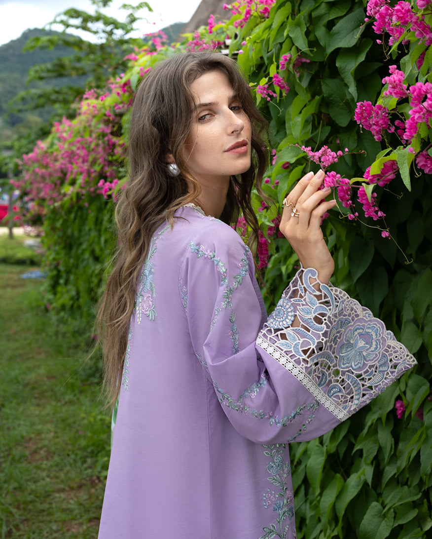 Women Wearing Dewdrop Dance Lilac Long Shirt for Festive Events - Pakistani Designer Wear for Women in UK | Kifat
