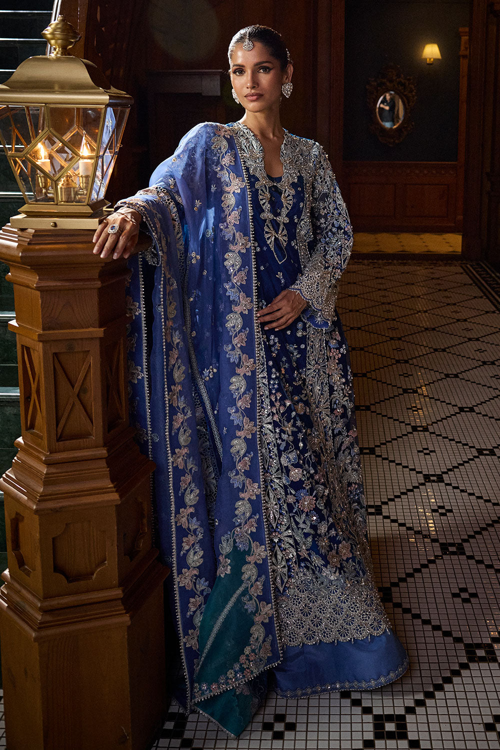 Soraya ELISE Blue Long Shirt with Sharara for Wedding Wear, Formal Events - Pakistani Designer Wear for Women in UK | Kifat