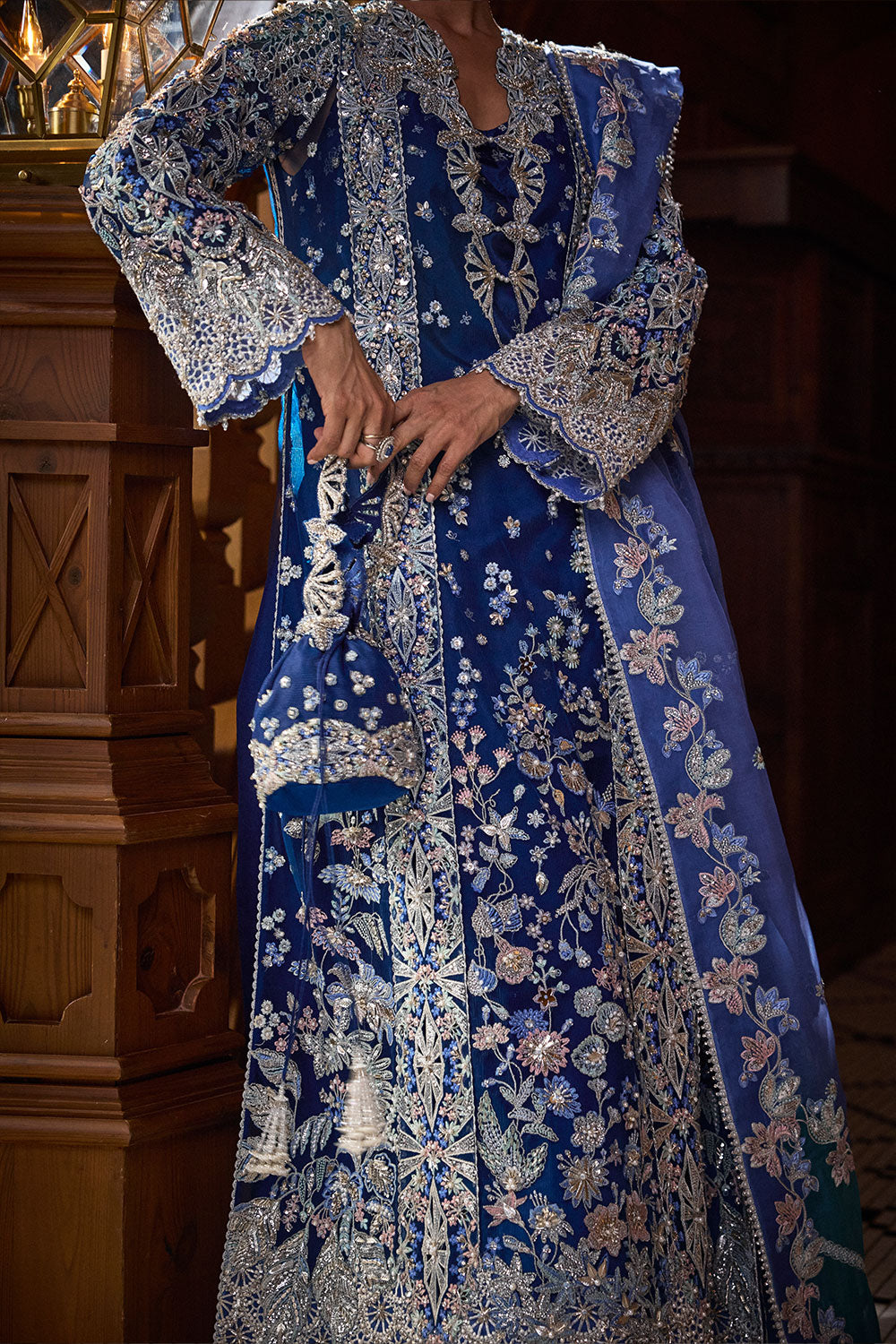 Soraya ELISE Blue Long Shirt with Sharara for Wedding Wear, Formal Events - Pakistani Designer Wear for Women in UK | Kifat