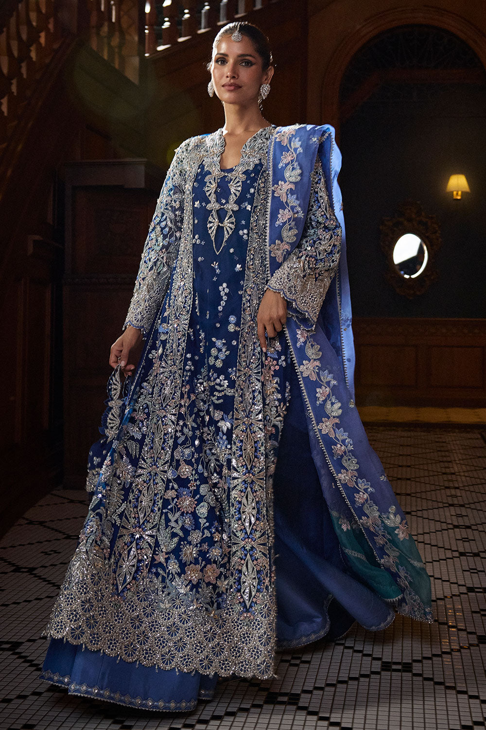 Soraya ELISE Blue Long Shirt with Sharara for Wedding Wear, Formal Events - Pakistani Designer Wear for Women in UK | Kifat
