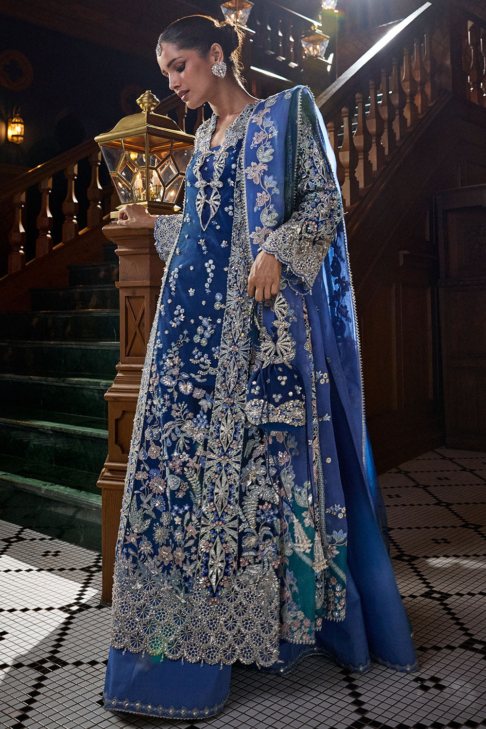 Soraya ELISE Blue Long Shirt with Sharara for Wedding Wear, Formal Events - Pakistani Designer Wear for Women in UK | Kifat