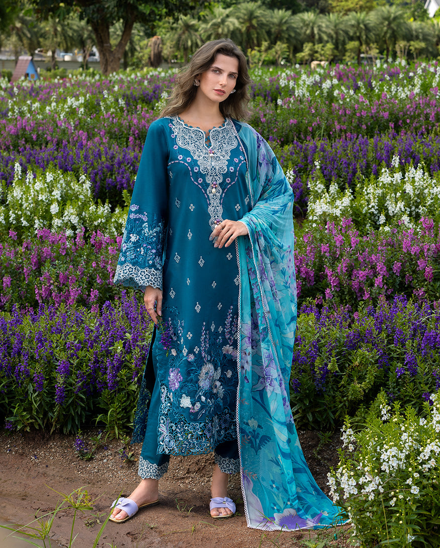 Women Wearing Emerald Fern Teal Long Shirt for Festive Events - Pakistani Designer Wear for Women in UK | Kifat