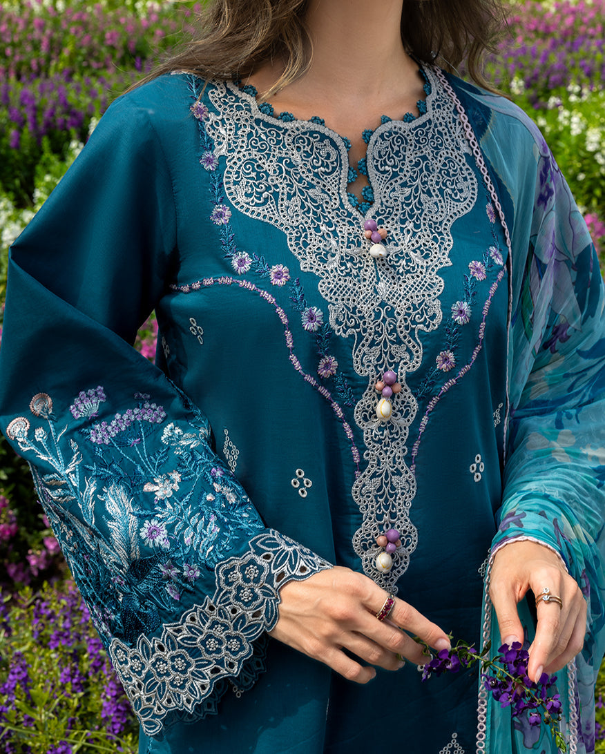 Women Wearing Emerald Fern Teal Long Shirt for Festive Events - Pakistani Designer Wear for Women in UK | Kifat