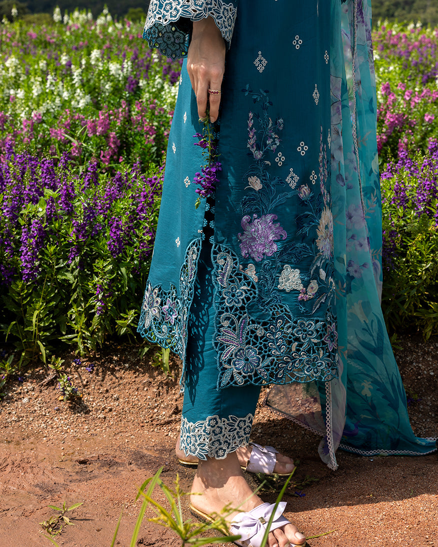 Women Wearing Emerald Fern Teal Long Shirt for Festive Events - Pakistani Designer Wear for Women in UK | Kifat