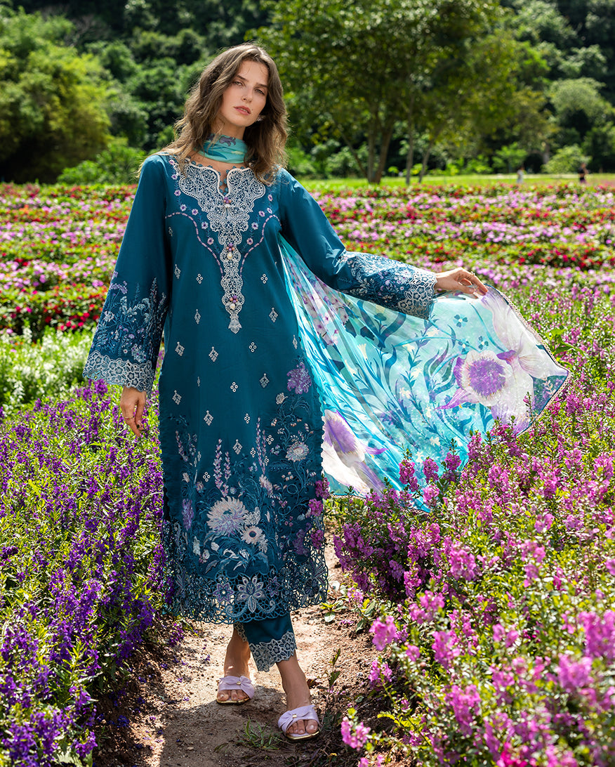 Women Wearing Emerald Fern Teal Long Shirt for Festive Events - Pakistani Designer Wear for Women in UK | Kifat