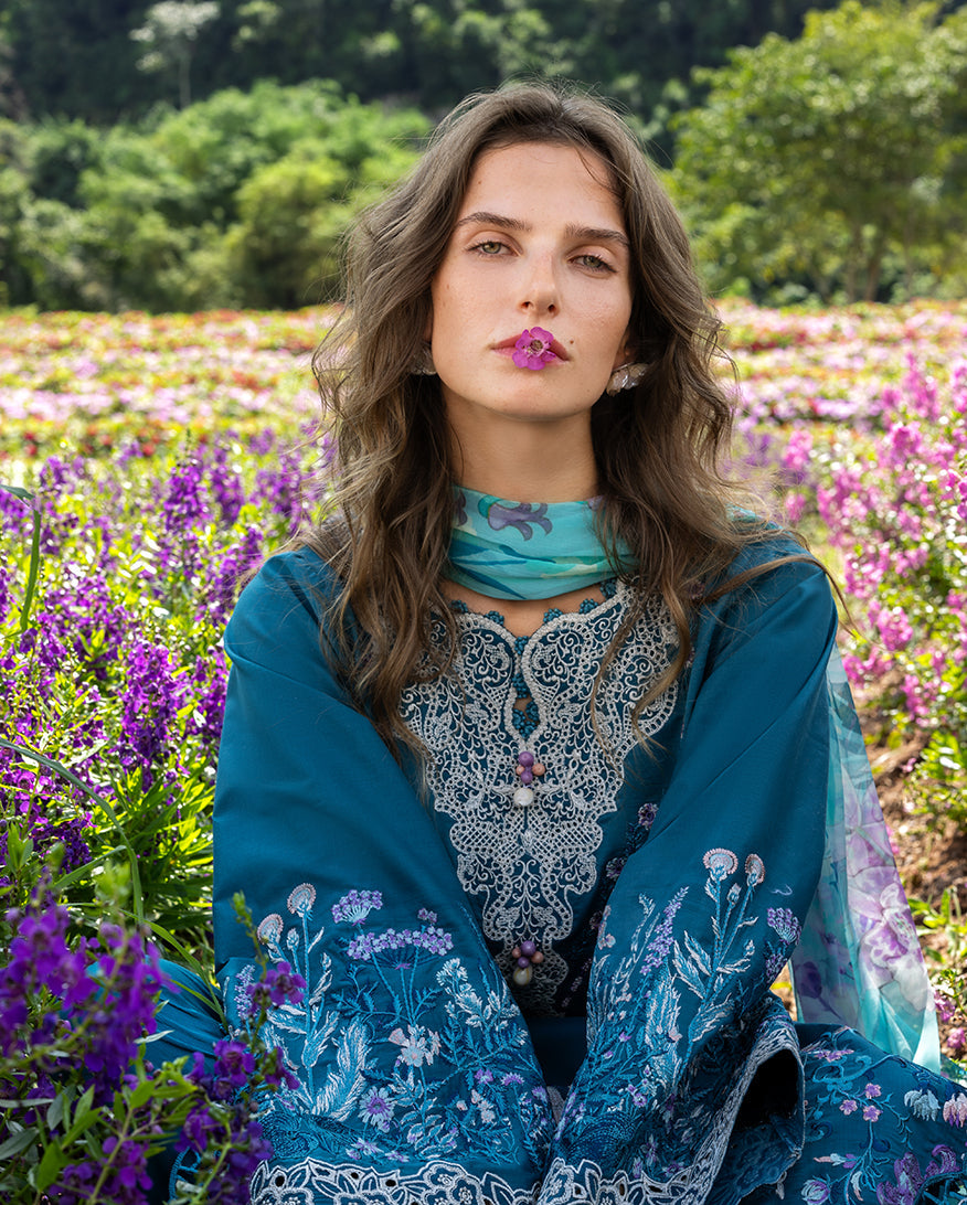 Women Wearing Emerald Fern Teal Long Shirt for Festive Events - Pakistani Designer Wear for Women in UK | Kifat