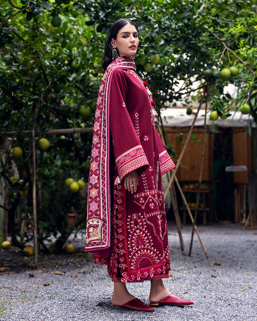 Women Wearing Emerald Glimmer Maroon Long Shirt for Luxury Events - Pakistani Designer Wear for Women in UK | Kifat