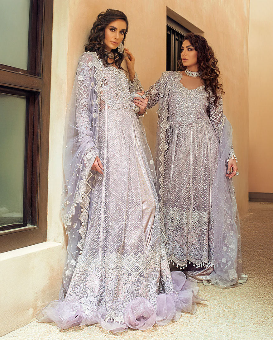 Women Wearing Evening Haze Lilac Peshwas for Wedding Events - Pakistani Designer Wear for Women in UK | Kifat