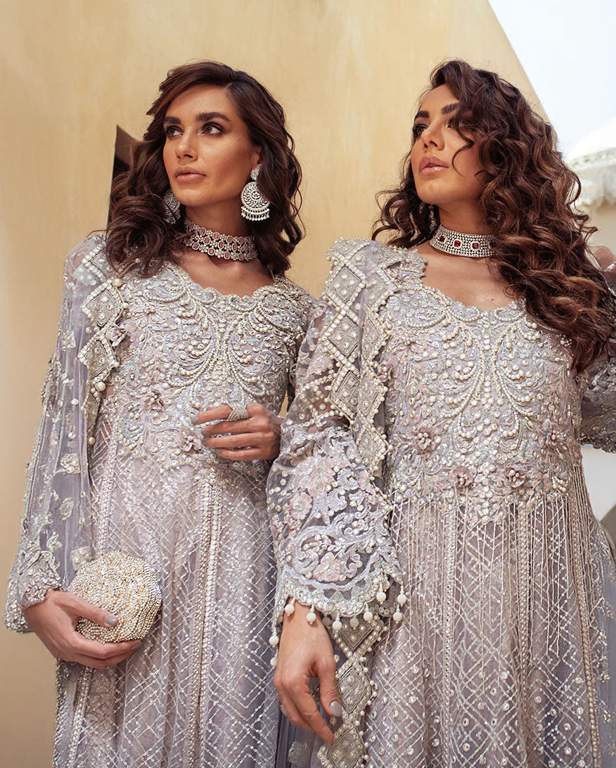 Women Wearing Evening Haze Lilac Peshwas for Wedding Events - Pakistani Designer Wear for Women in UK | Kifat