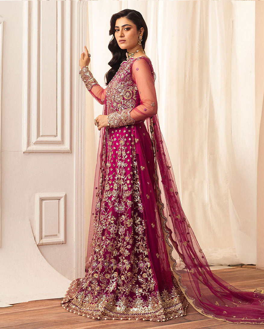 Women Wearing Fuchsia Magenta Peshwas for Wedding Events - Pakistani Designer Wear for Women in UK | Kifat